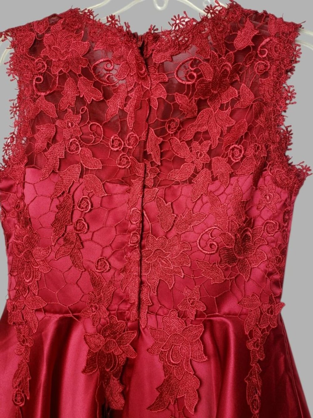 Juwan Women’s Floral Lace Satin Fit & Flare Cocktail Party Dress Red Large - Picture 9 of 12